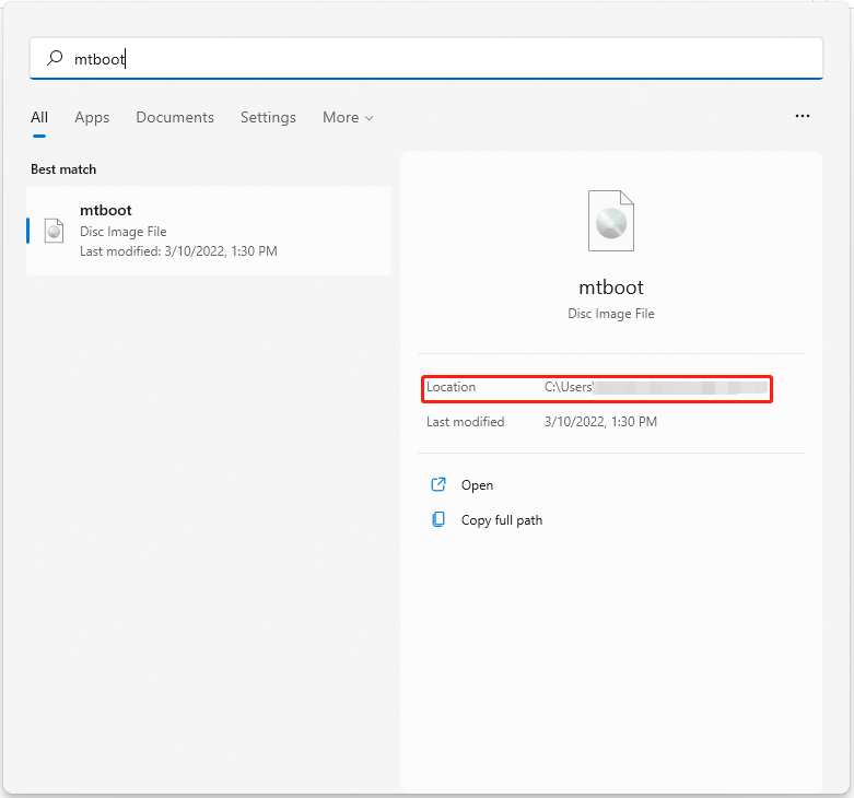 percorso del file dell'ISO montato