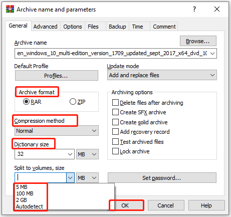 Configureer instellingen en klik op OK