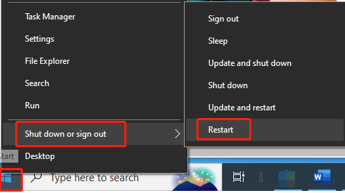   genstart computeren fra startmenuen
