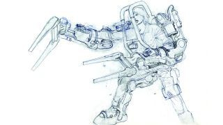 Een conceptschets voor de Power Loader van Aliens.