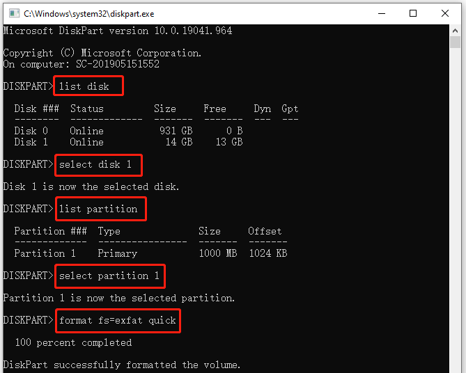 ฟอร์แมตไดรฟ์เป็น exFAT โดยใช้ CMD