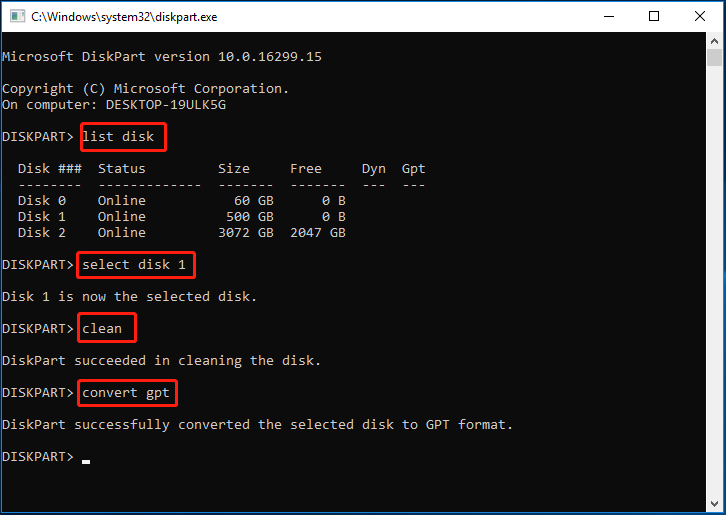   convertire MBR in GPT utilizzando diskpart