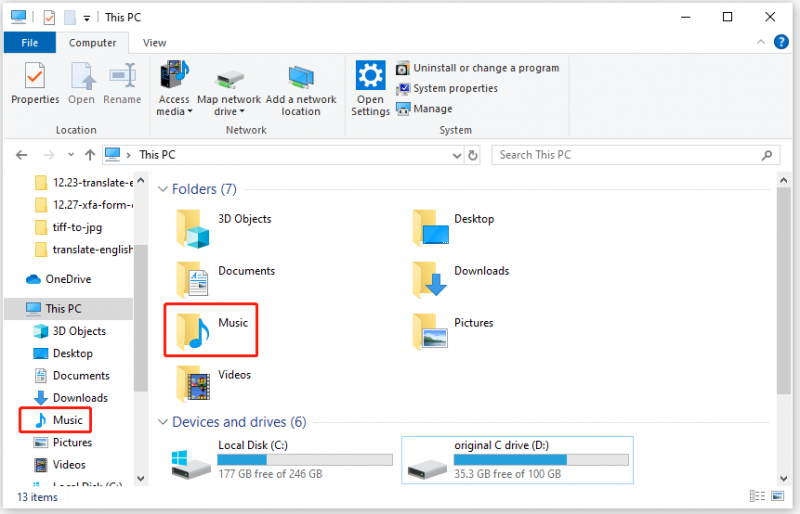 Папка «Музыка» в проводнике Windows