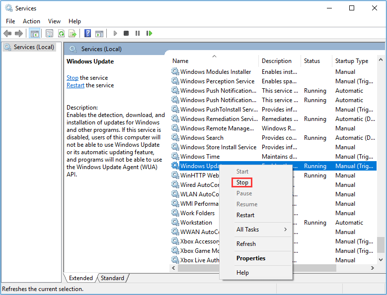   riavviare il servizio Windows Update