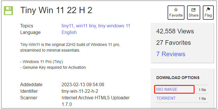   Tiny11 22H2 ISO downloaden