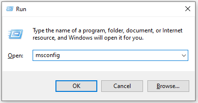 aprire Configurazione di sistema dalla finestra Esegui