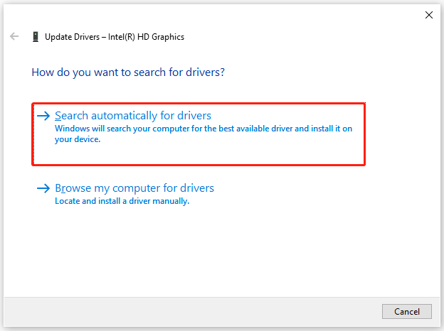   Seleziona Cerca automaticamente i driver