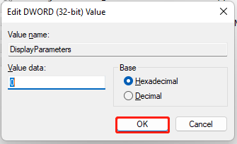   ændre værdidata for DisplayParameters til 0