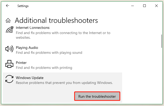   eseguire lo strumento di risoluzione dei problemi di aggiornamento di Windows 10