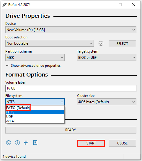 formattare l'unità USB in FAT32 in Rufus