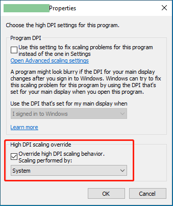   modificare le impostazioni DPI elevate