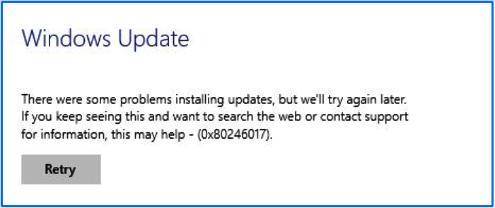 Ошибка обновления Windows 0x80246017.