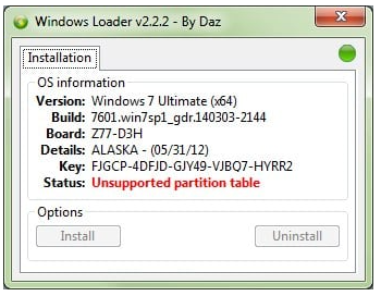 Windows Loader niet-ondersteunde partitietabel