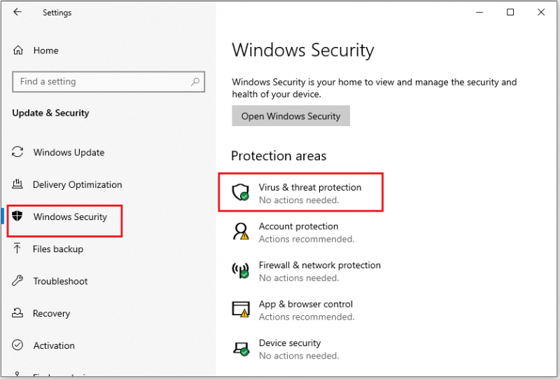   fare clic su Protezione da virus e minacce