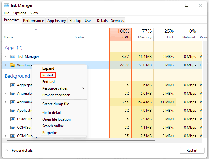 Start explorer.exe opnieuw