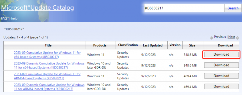 download KB5030217 via MUC