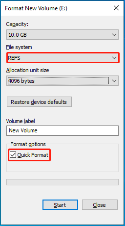   Formater til ReFS via File Explorer