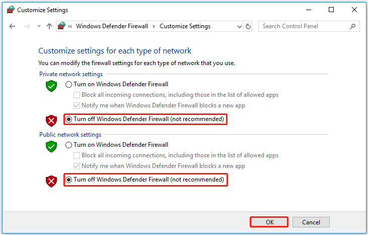   отключить брандмауэр Windows