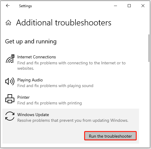 Voer de probleemoplosser voor Windows Update uit