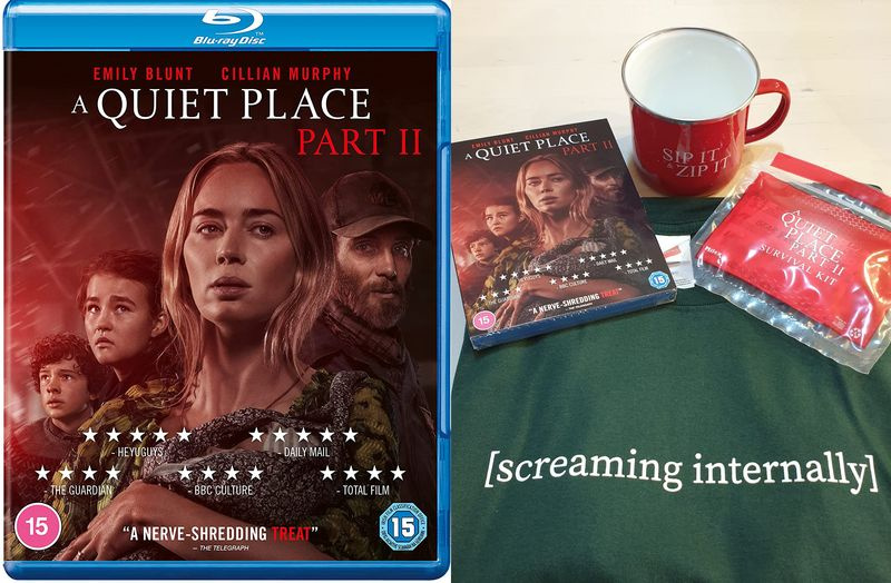 La copertina del Blu-ray A Quiet Place Part II e un pacchetto premio.