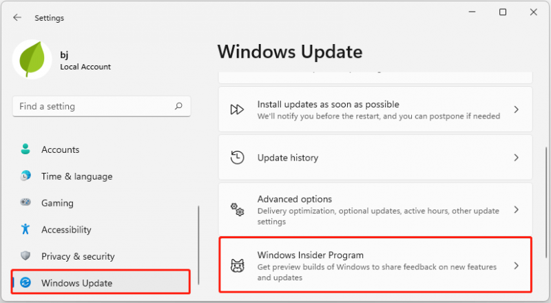 vælg Windows Insider Program