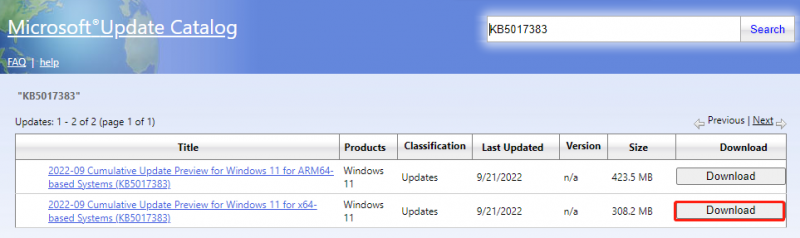   installare manualmente KB5017383