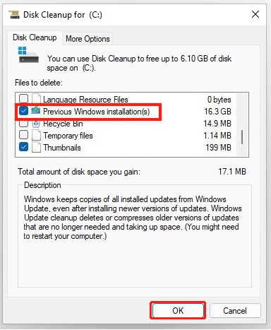   eliminare la cartella di installazione di Windows precedente