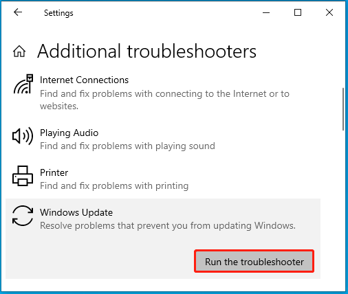   Esegui lo strumento di risoluzione dei problemi di Windows Update