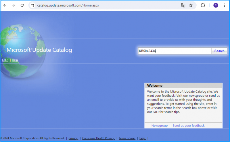   cercare KB5040434 nel sito Web del catalogo di Microsoft Update