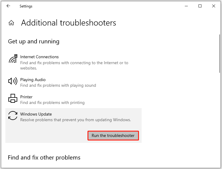 køre Windows Update fejlfinding