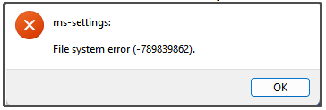 Errore del file system delle impostazioni su Windows 11 789839862