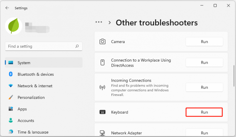   Esegui lo strumento di risoluzione dei problemi della tastiera