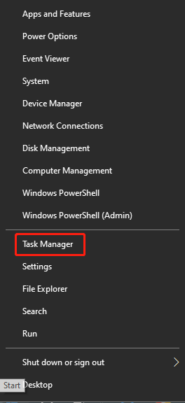 Åbn Task Manager fra Start-menuen