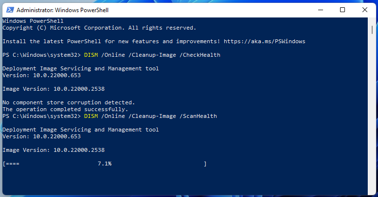   eseguire DISM in PowerShell