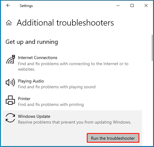   Esegui lo strumento di risoluzione dei problemi di Windows Update