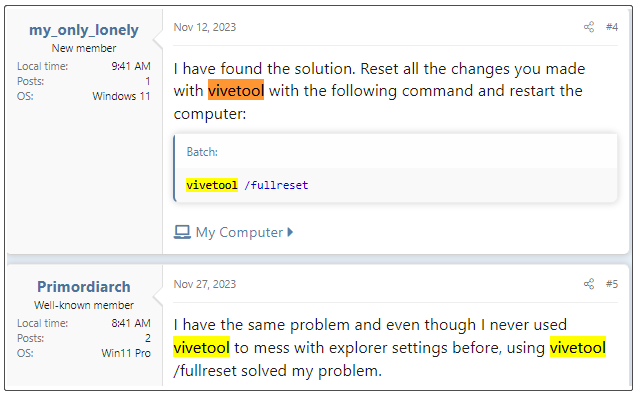 gebruikersrapporten van het Windows 11-forum
