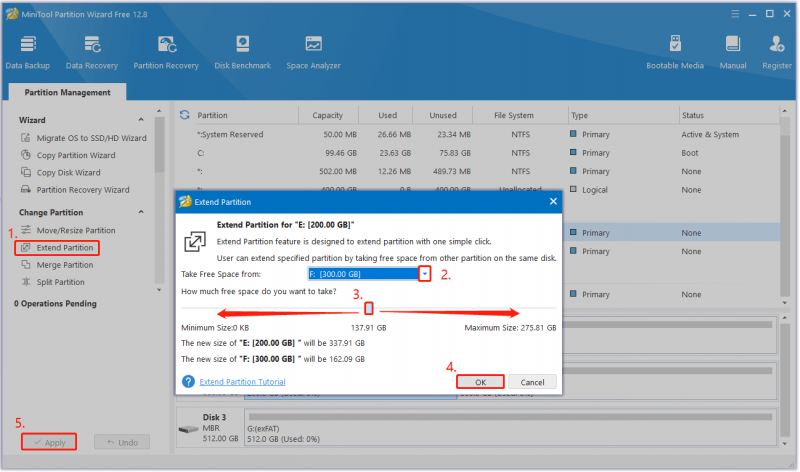 brug funktionen Udvid partition