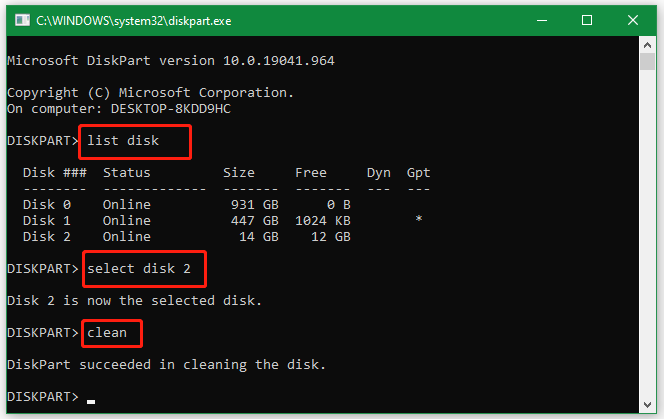   pulire il disco rigido utilizzando DiskPart