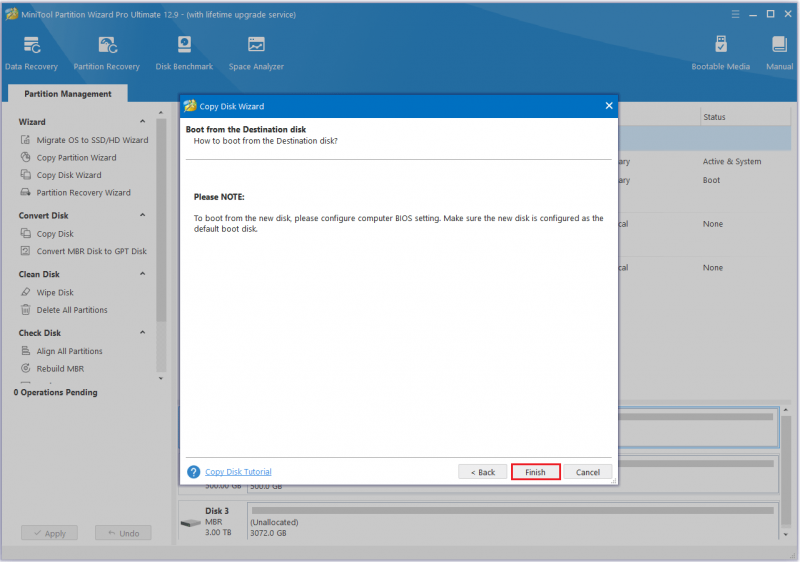 klik på Udfør i denne side Partition Wizard