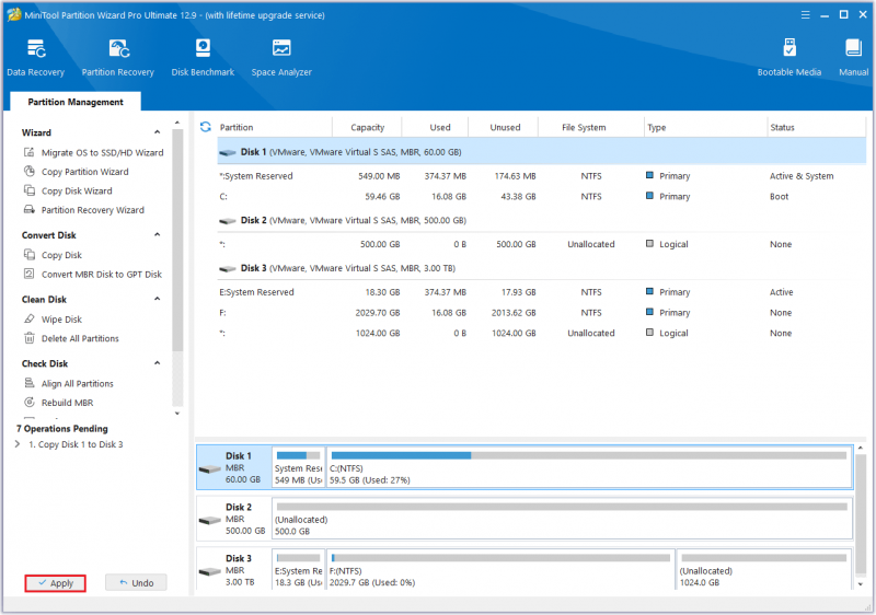 klik på Anvend i denne side Partition Wizard