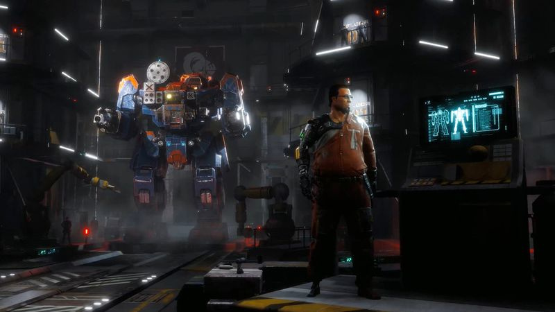 En massiv BattleMech garage i BattleTech.