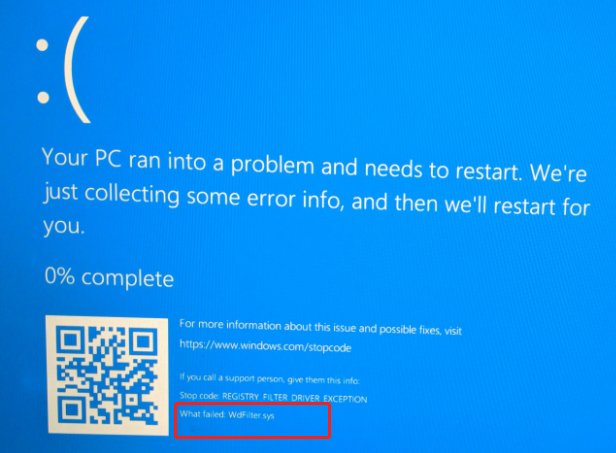   WdFilter.sys ข้อผิดพลาด BSOD