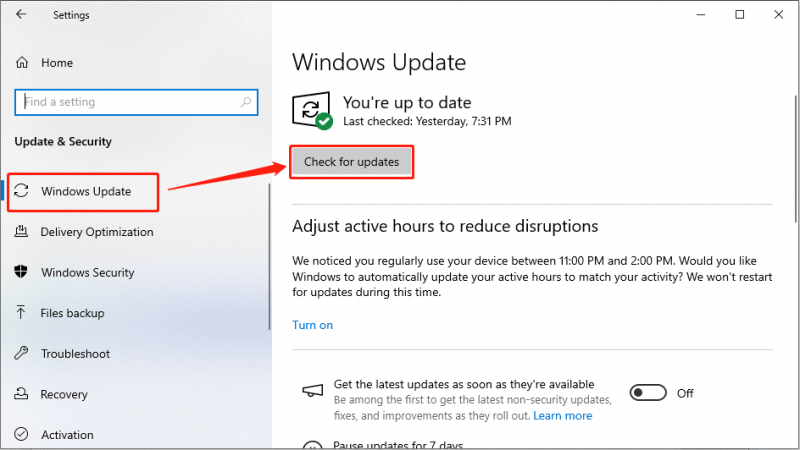 klik op Controleren op updates