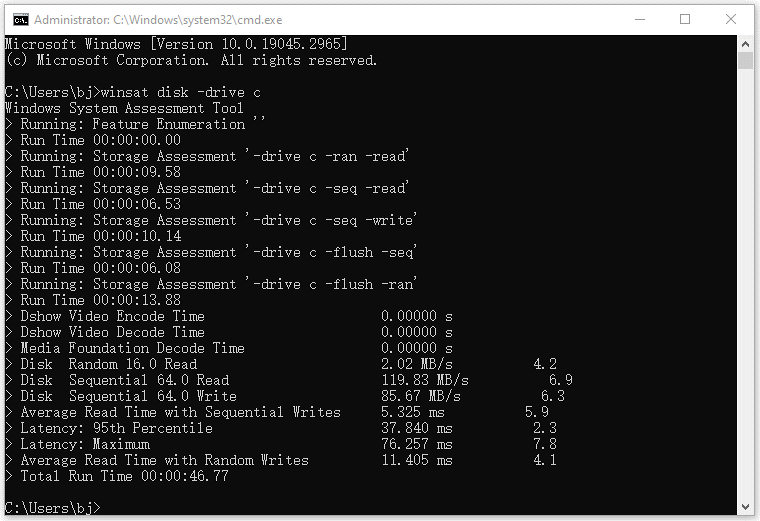   Utilizzare il prompt dei comandi per controllare la velocità SSD