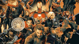 An Avengers: Infinity War SDCC 2018-affisch med Captain America, Iron Man, Black Widow och mer
