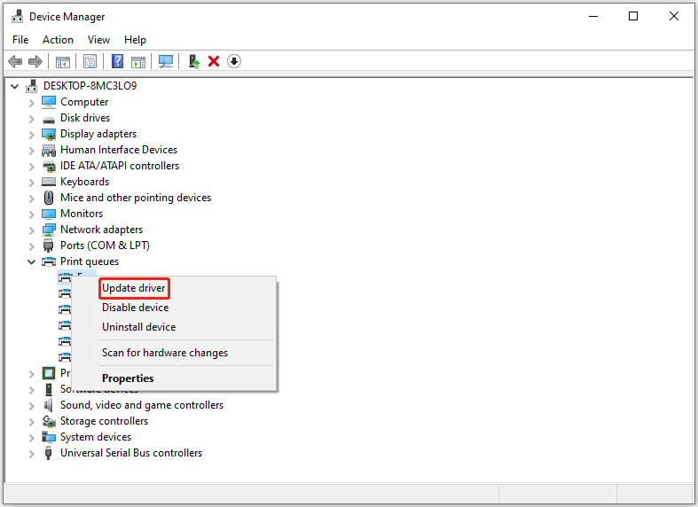 opdatere printerdriver