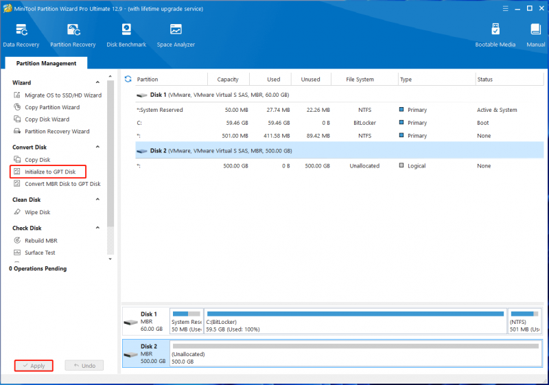   inizializzare il disco utilizzando Partition Magic