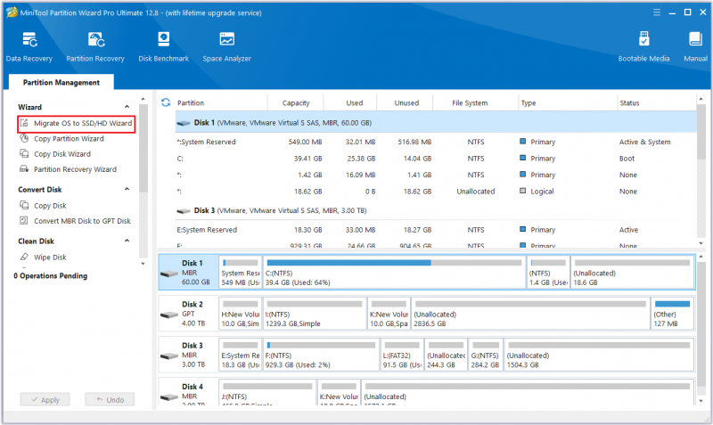คลิกโยกย้าย OS ไปยังตัวช่วยสร้าง SSD/HD