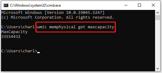   esegui il comando CMD per verificare la capacità massima della RAM del PC