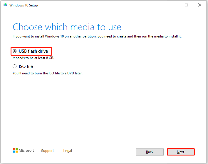 scegli l'unità flash USB
